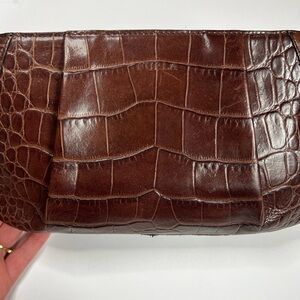 Vintage Furla Croc Embossed Leather Clutch Brown Bag Italian Made